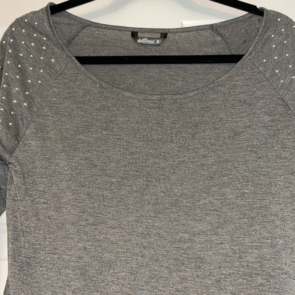 Wallflower Studded Long Sleeve Top Gray Silver M Casual Pullover Glam